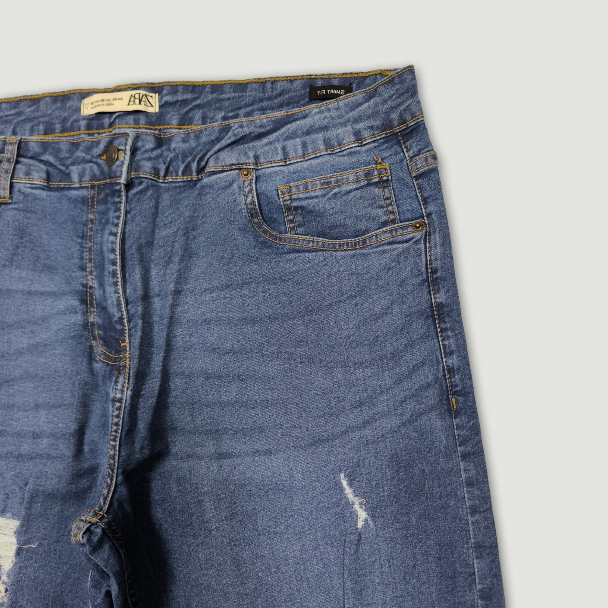 Men Smart Fit Ripped Jean - Medium Blue