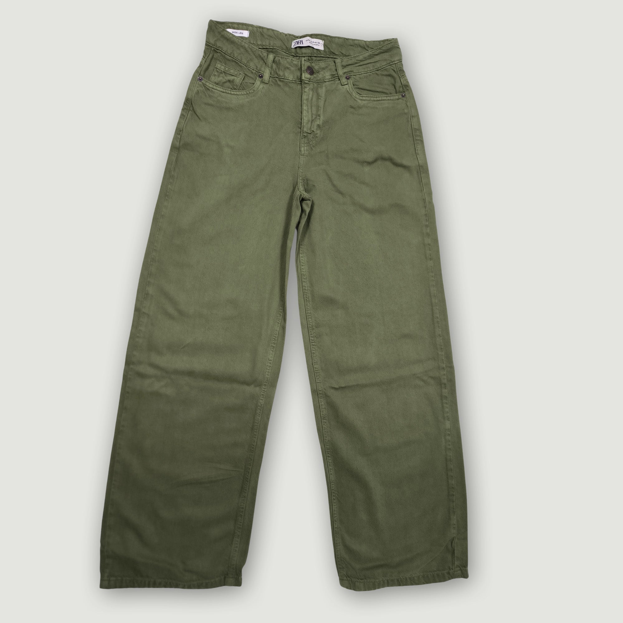 Women High-Waisted Wide Leg Jeans - Olive Green