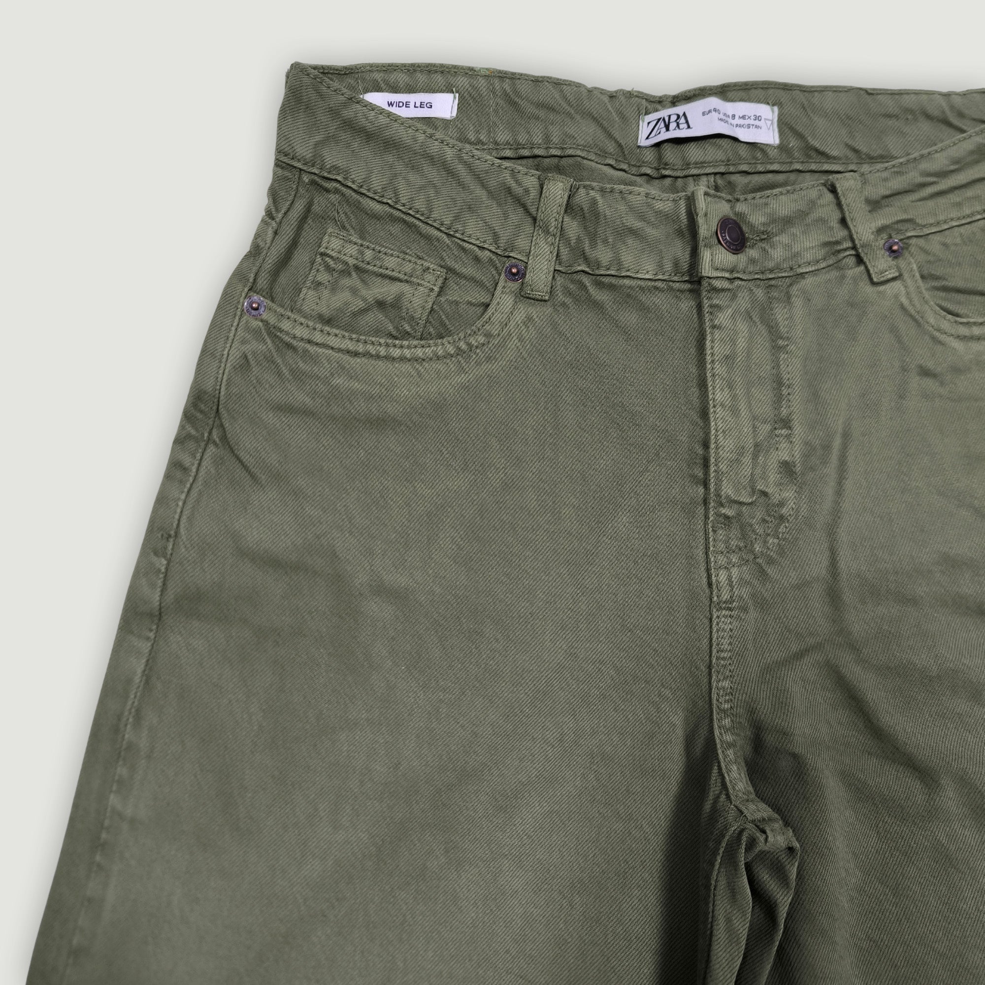 Women High-Waisted Wide Leg Jeans - Olive Green