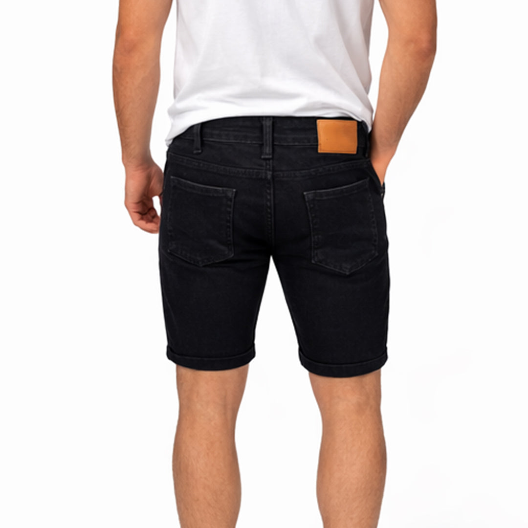 Men Slim Fit Denim Short –  Black