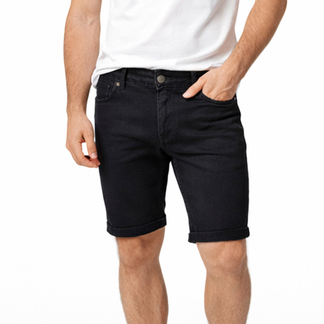 Men Slim Fit Denim Short –  Black