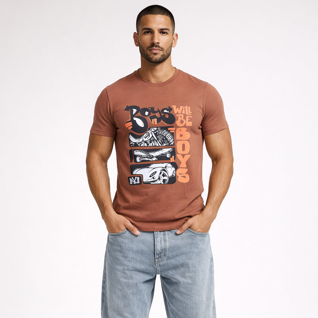 Men Muscle Fit Stretch T-Shirt - Light Brown