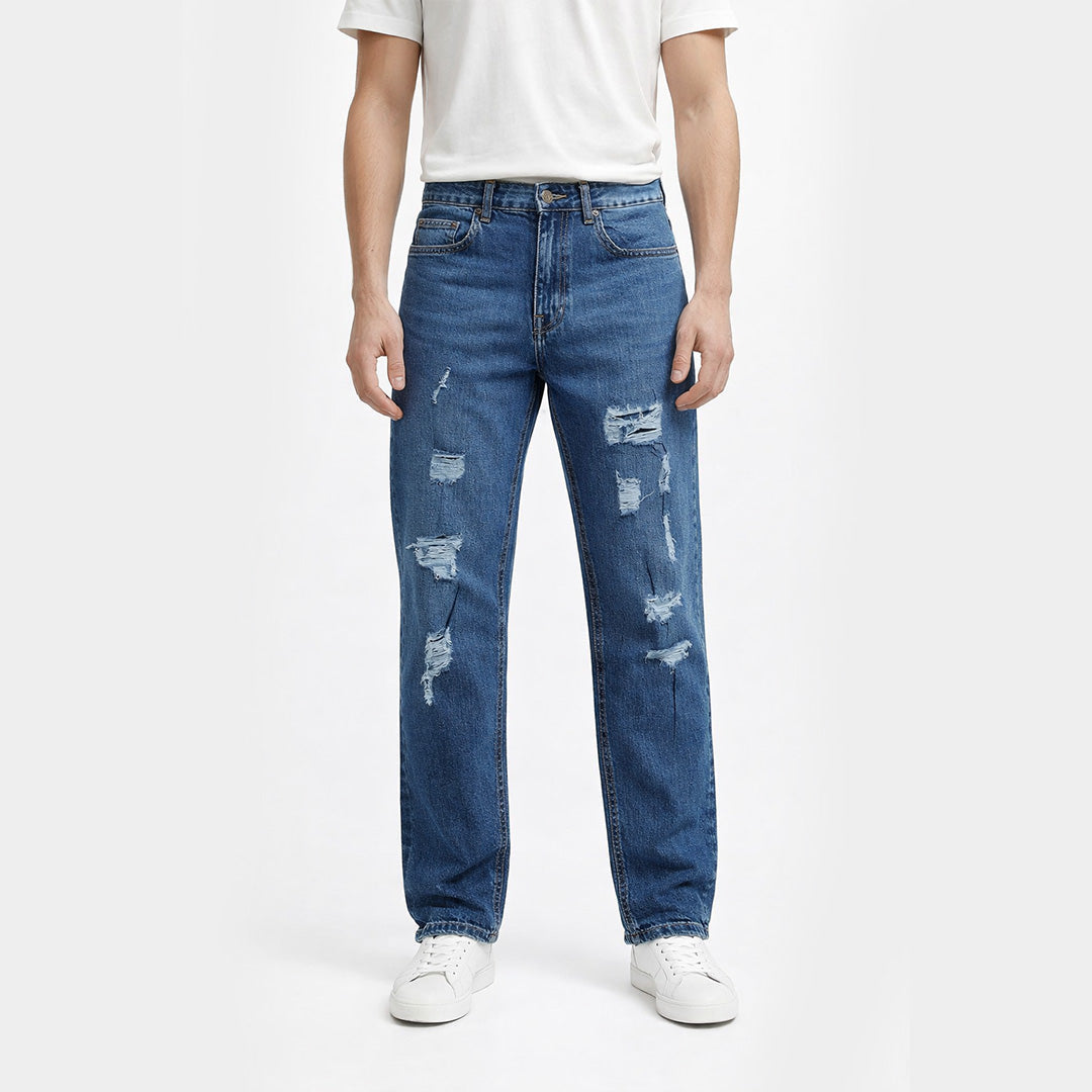 Men Smart Fit Ripped Jean - Dark Blue