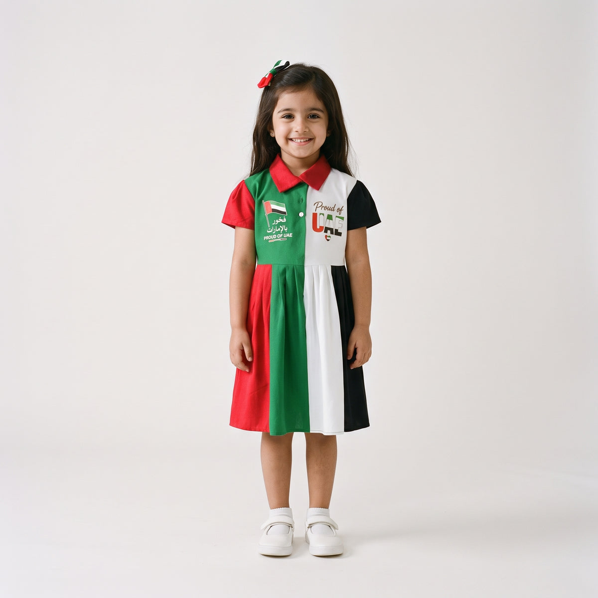 Girls UAE National Day Puff Sleeve Dress 53002 in UAE flag colors, photo 1