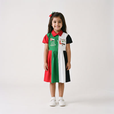 Girls kids UAE National Day Puff Sleeve Dress 53002