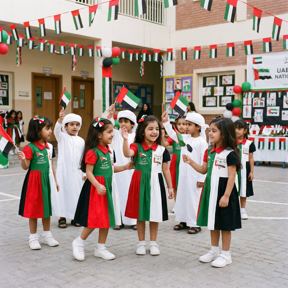 Girls UAE National Day Puff Sleeve Dress 53002 in UAE flag colors, photo 2