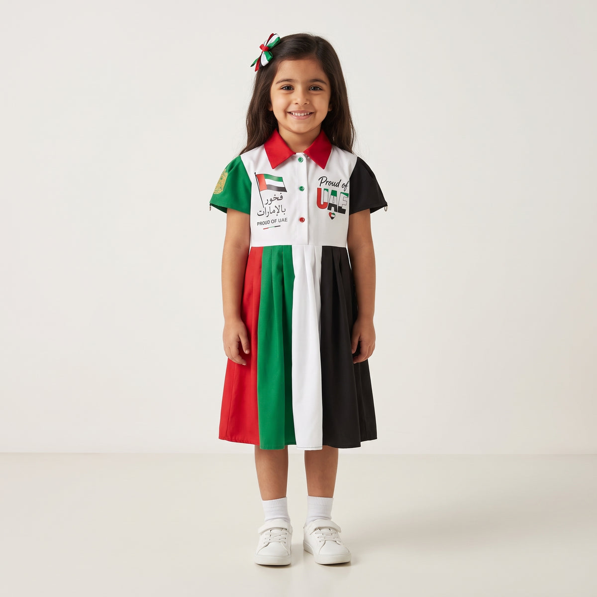 Girls UAE National Day Split Bodice Dress 53003 in UAE flag colors, photo 1