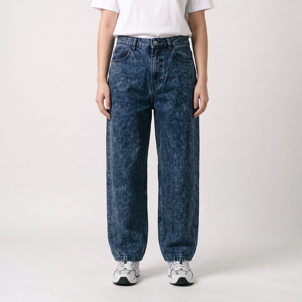 Women Retro Acid Wash Wide Leg Jeans 23097 - Dark Blue