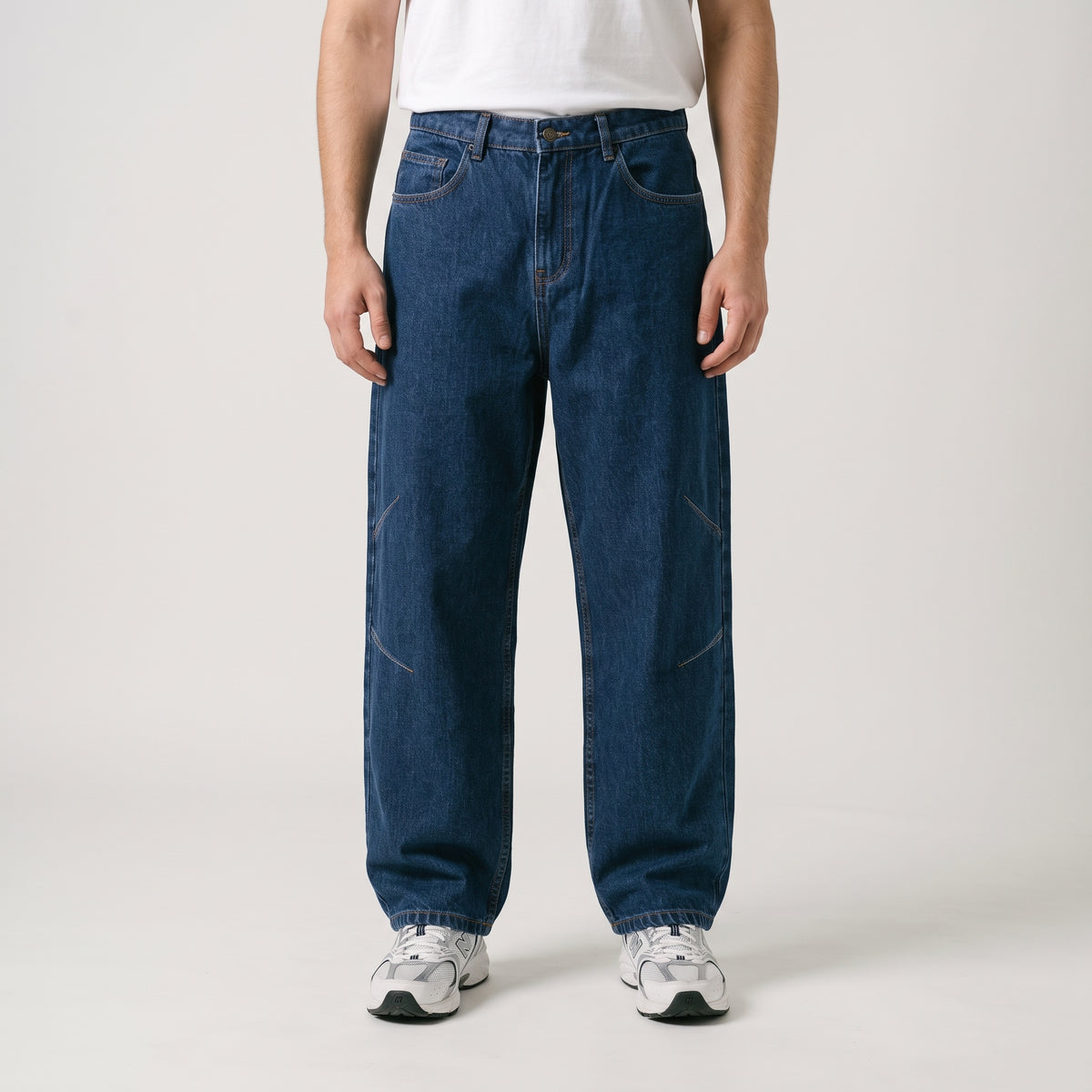 Men Angled Seam Baggy Jeans 23105 - Dark Blue