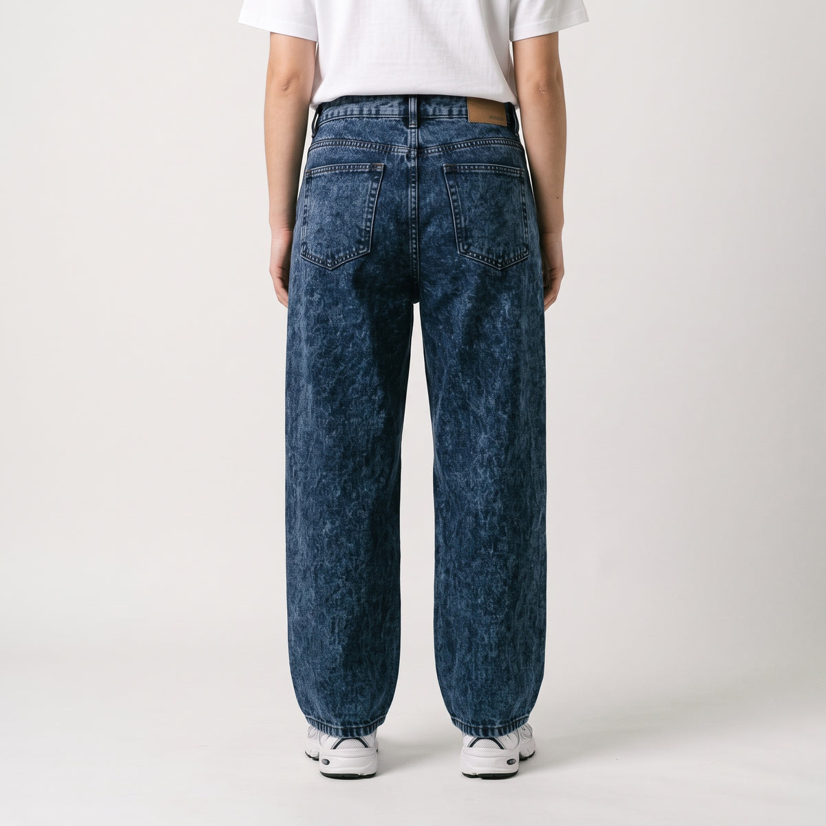 Women Retro Acid Wash Wide Leg Jeans 23097 - Dark Blue