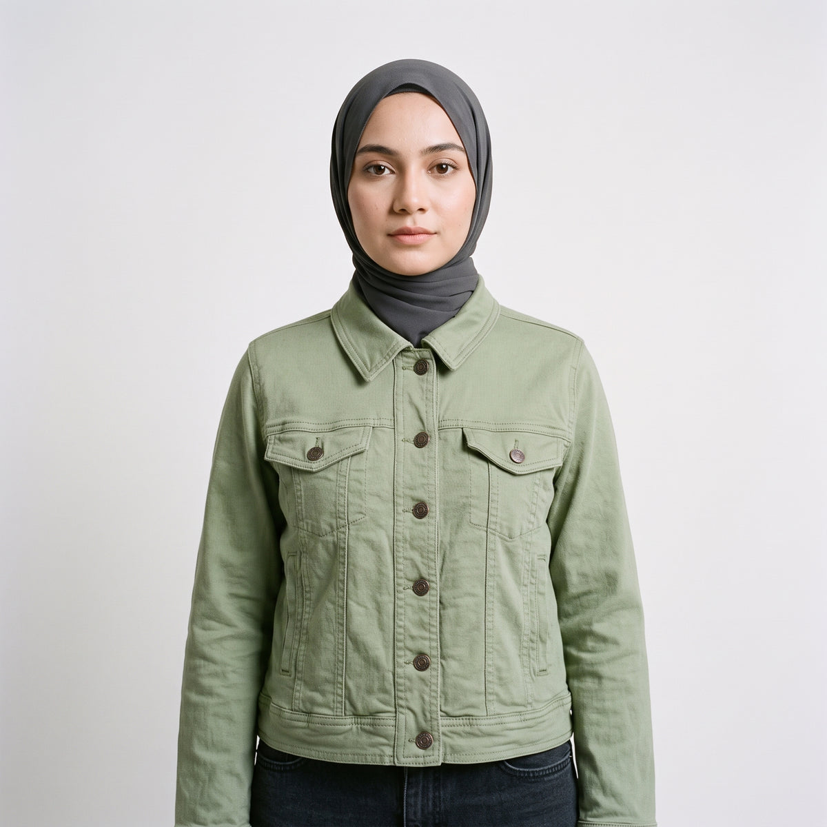 Women Classic Denim Jacket 23055 - Sage Green