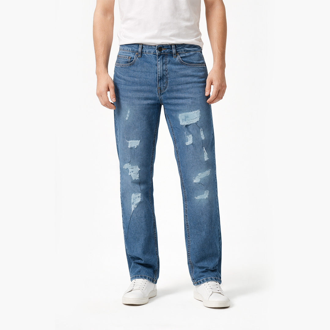 Men Smart Fit Ripped Jean - Medium Blue