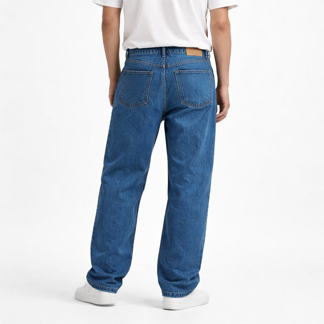 Men Baggy Fit Ripped Jean - Medium Blue