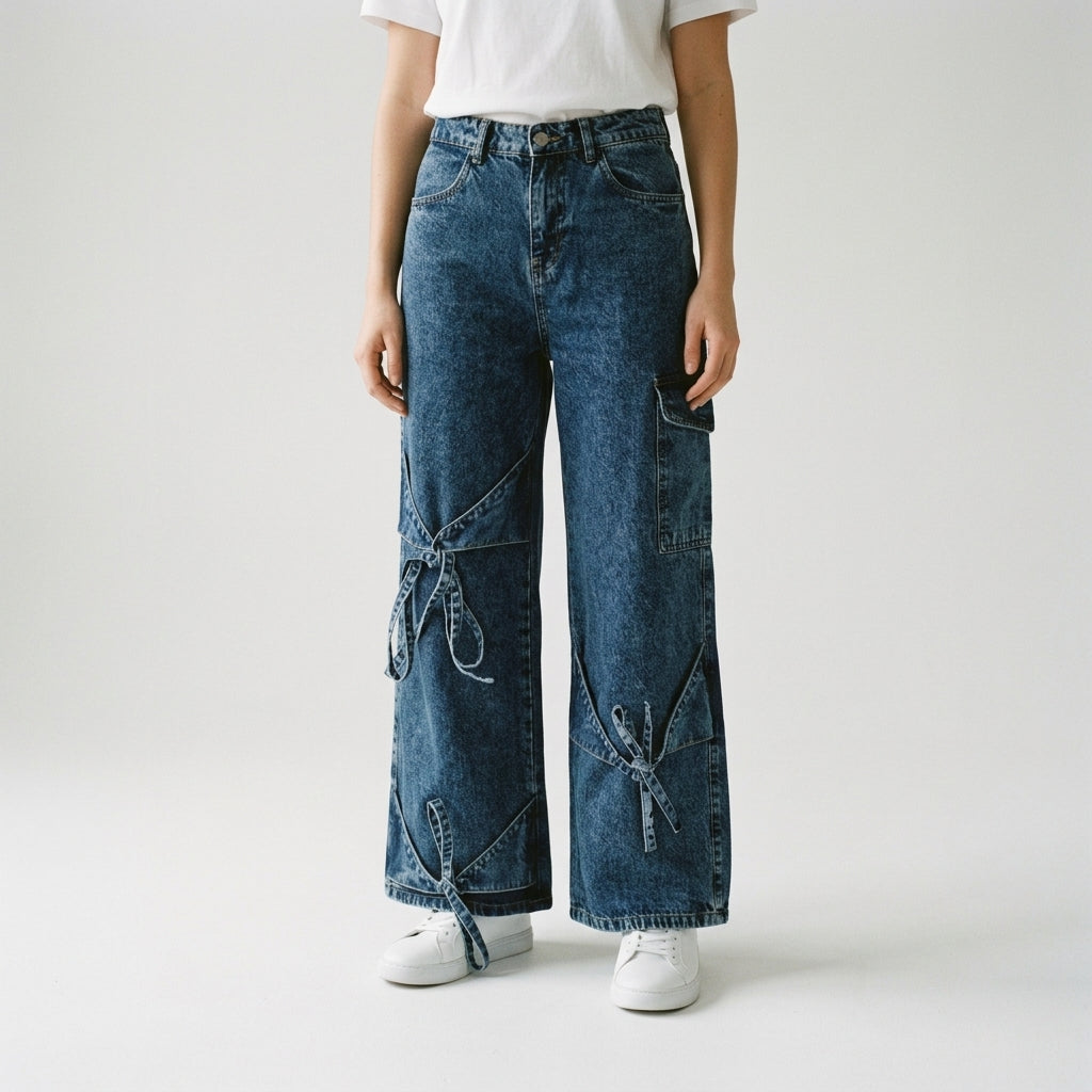 Women Wide Leg Jeans 23099 in Dark Blue, front view