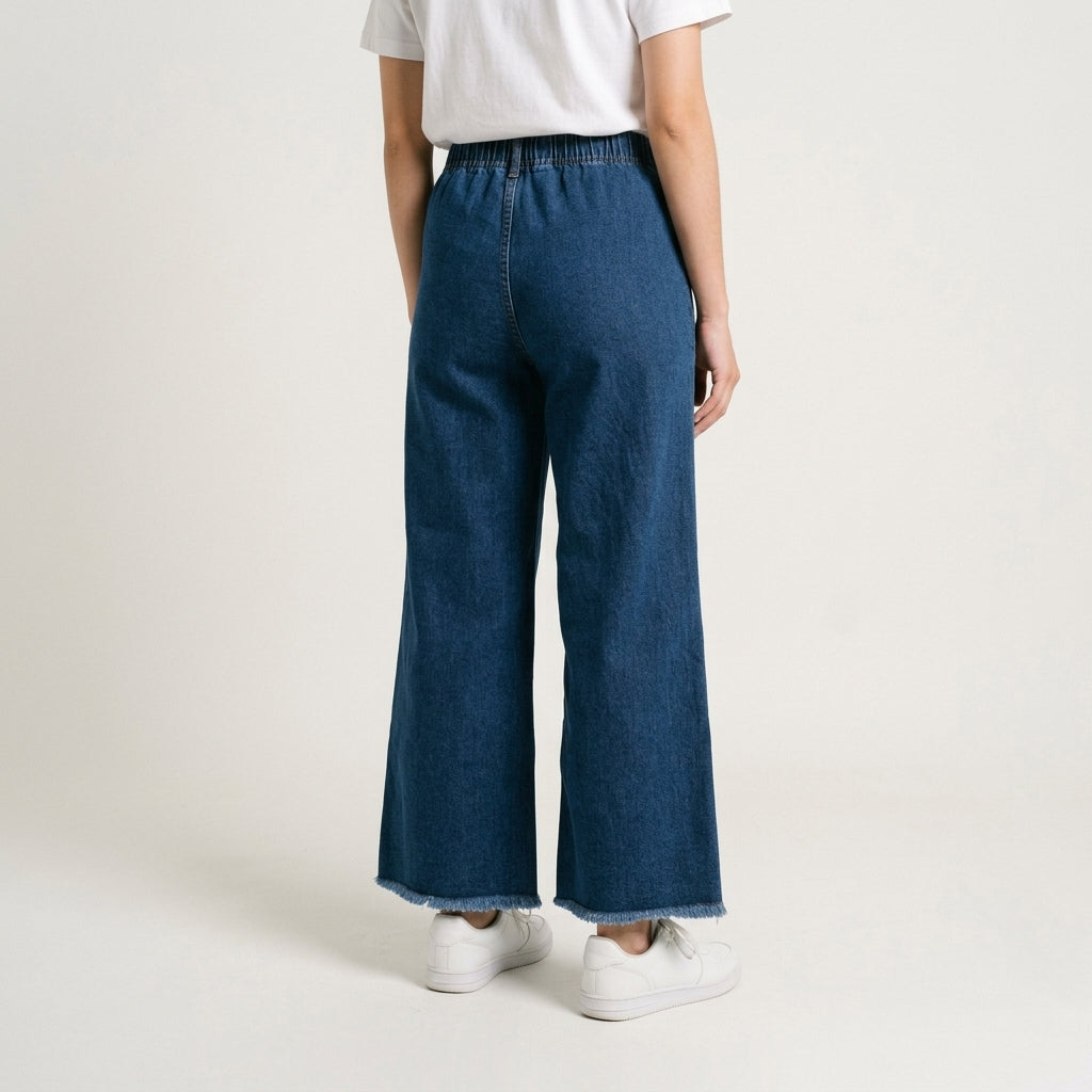 Women Wide Leg Jeans 23102 in Dark Blue, back view