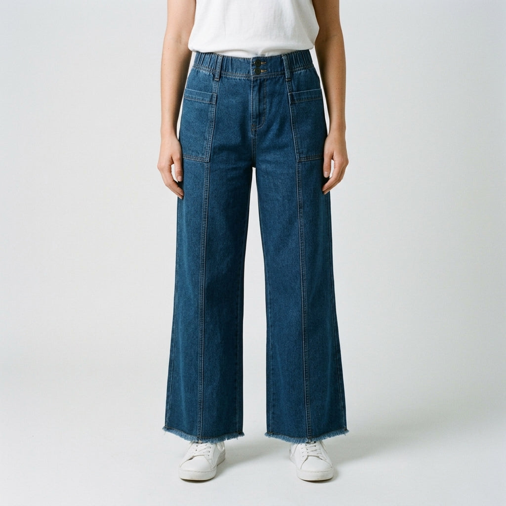 Women Wide Leg Jeans 23102 in Dark Blue, front view