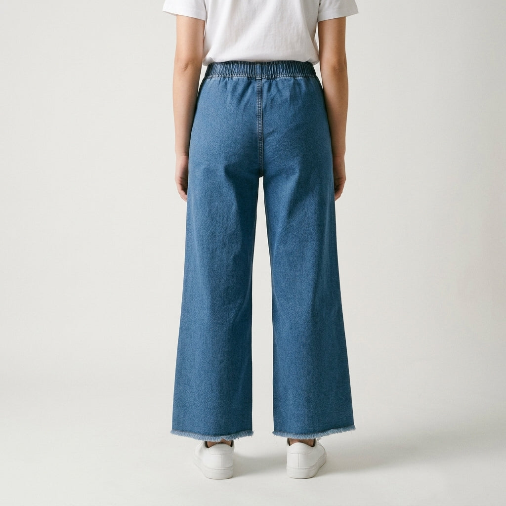 Women Wide Leg Jeans 23102 in Medium Blue, back view