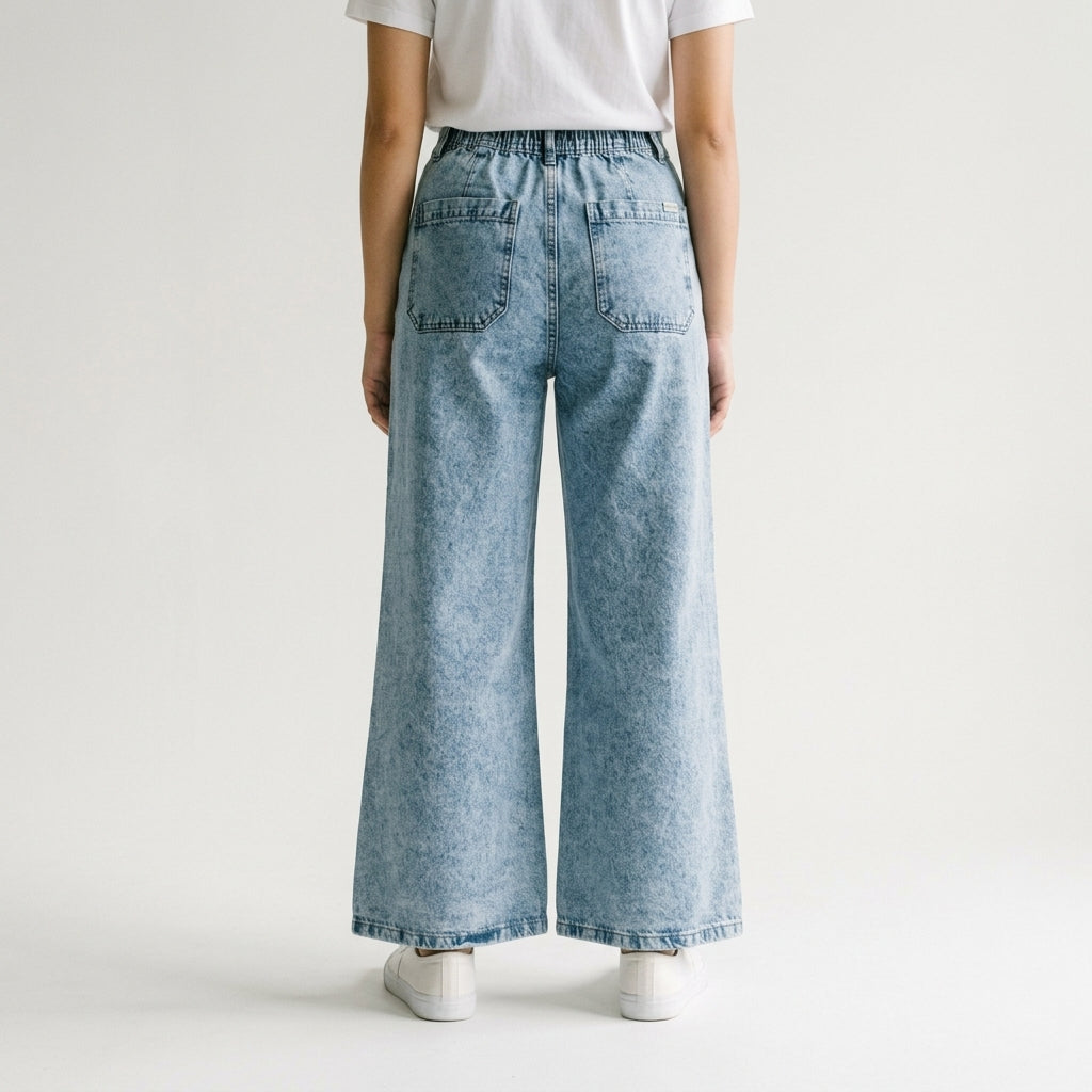 Women Wide Leg Jeans 23107 in Light Blue, back view