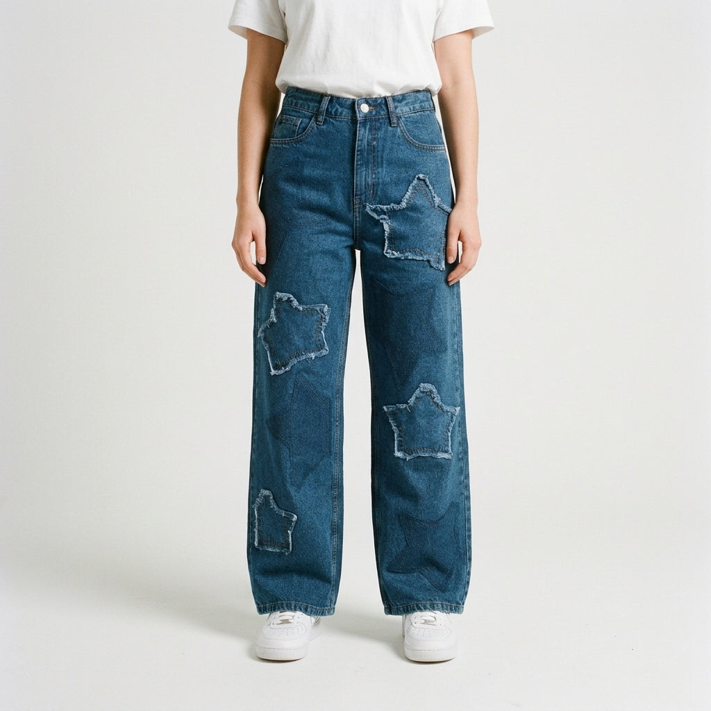 Women Wide Leg Jeans 23108 in Dark Blue, front view