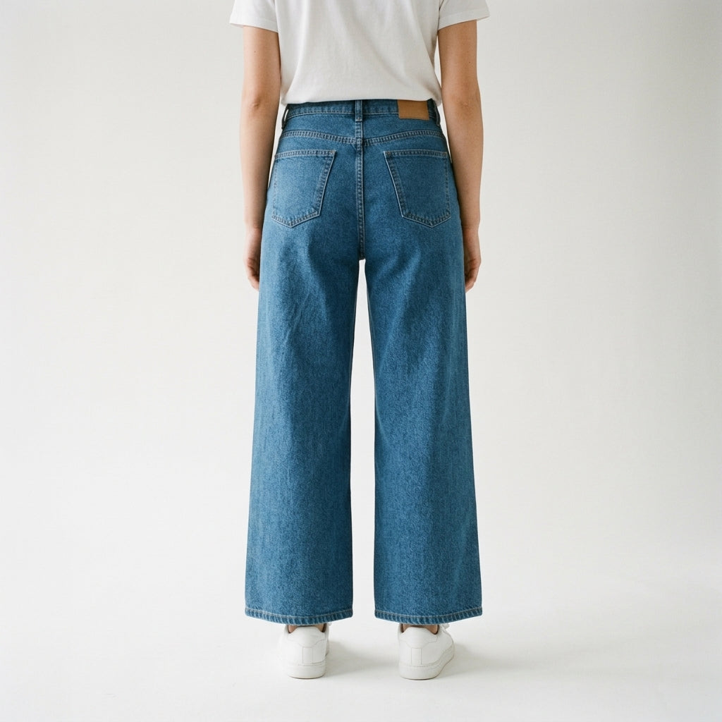 Women Wide Leg Jeans 23074 in Medium Blue, back view