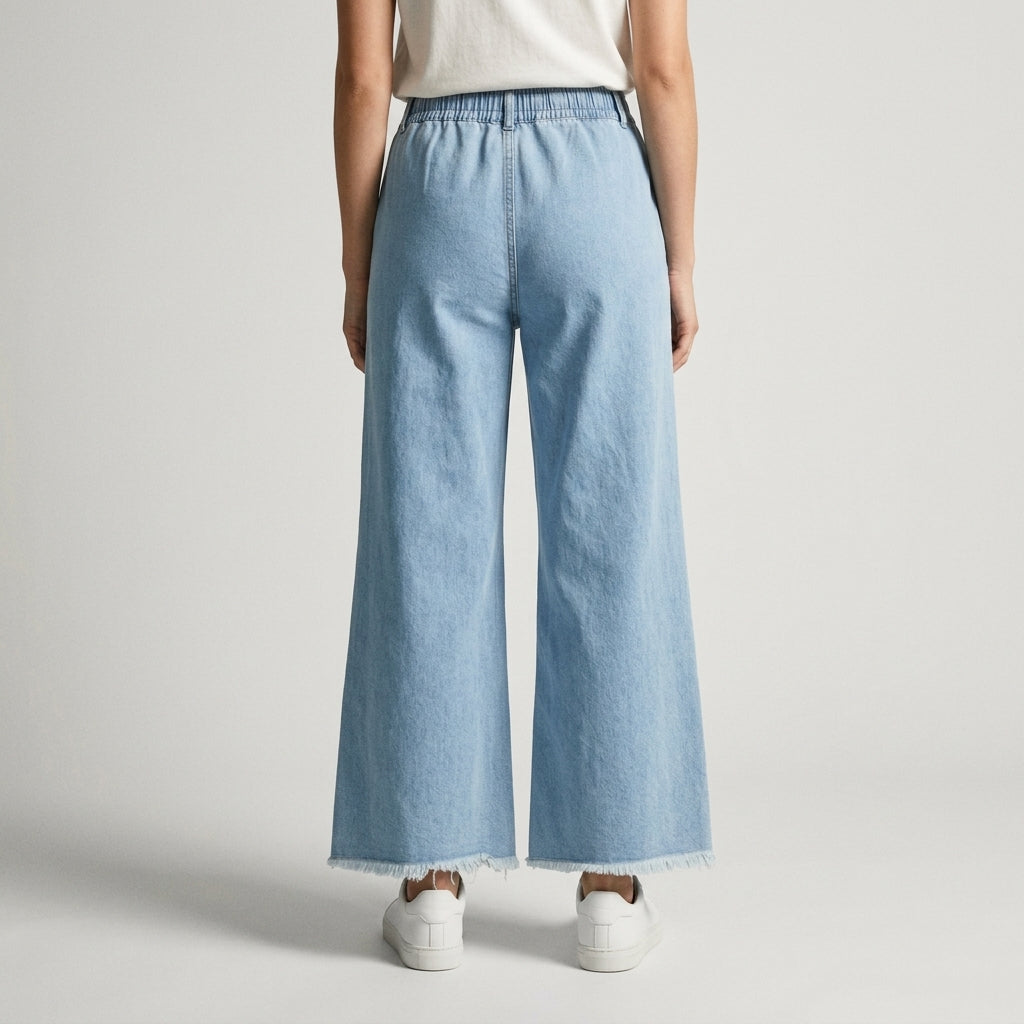 Women Wide Leg Jeans 23102 in Light Blue, back view