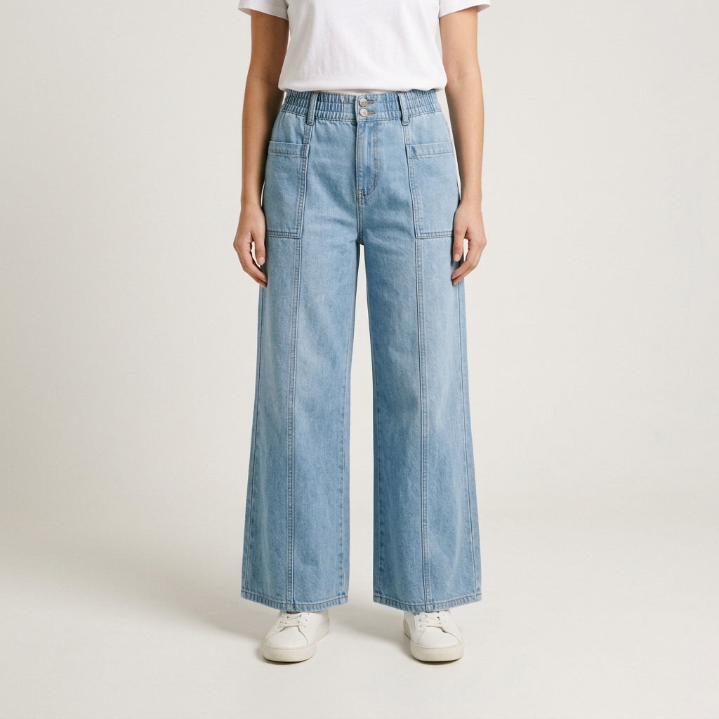 Women Wide Leg Jeans 23102 in Light Blue, front view