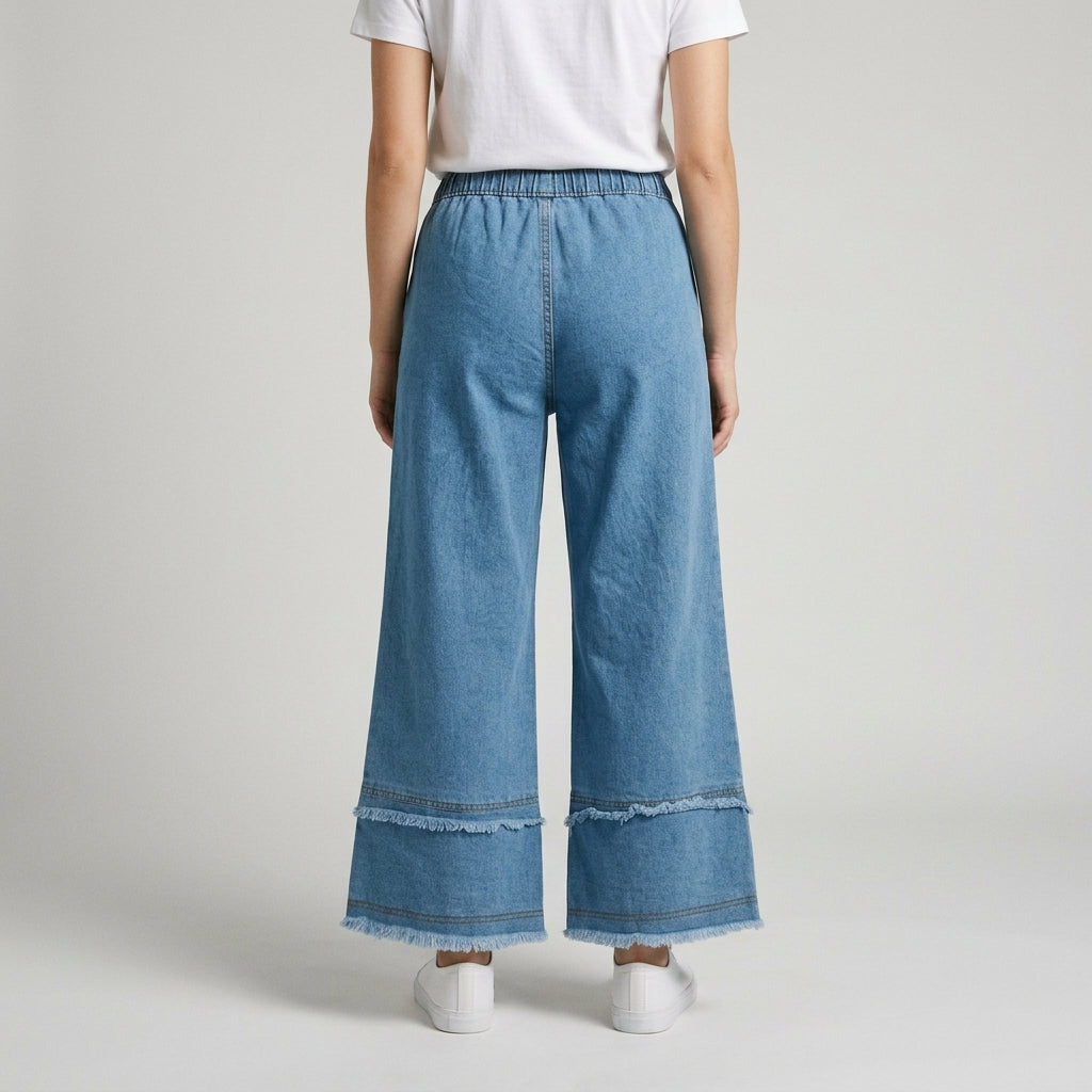 Women Wide Leg Jeans 23103 in Light Blue, back view