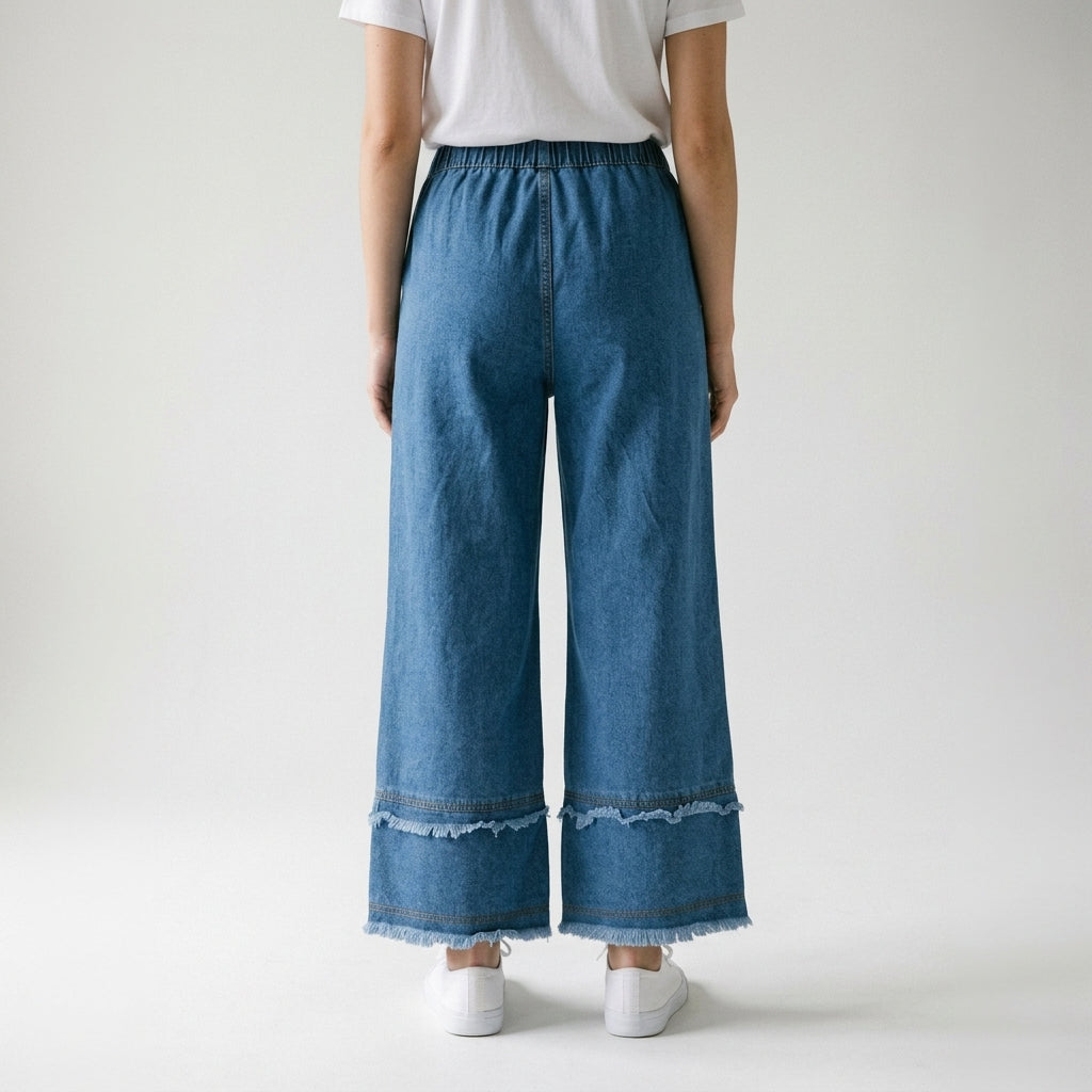 Women Wide Leg Jeans 23103 in Medium Blue, back view