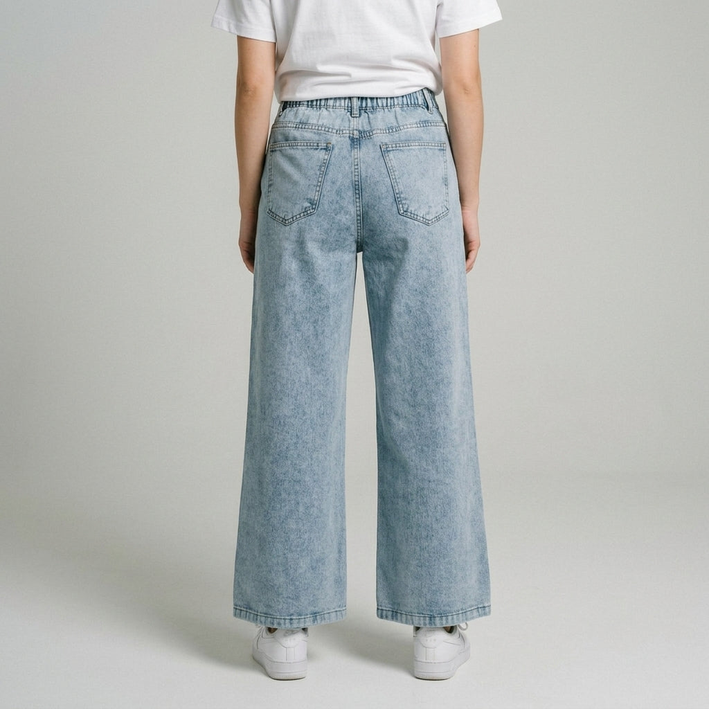 Women Wide Leg Jeans 23108 in Light Blue, back view