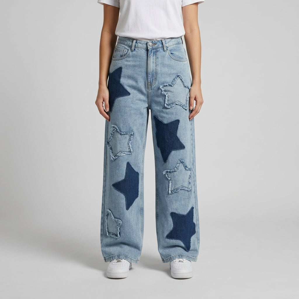 Women Wide Leg Jeans 23108 in Light Blue, front view