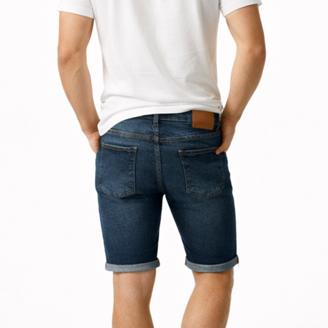 Men Slim Fit Denim Short – Dark Blue