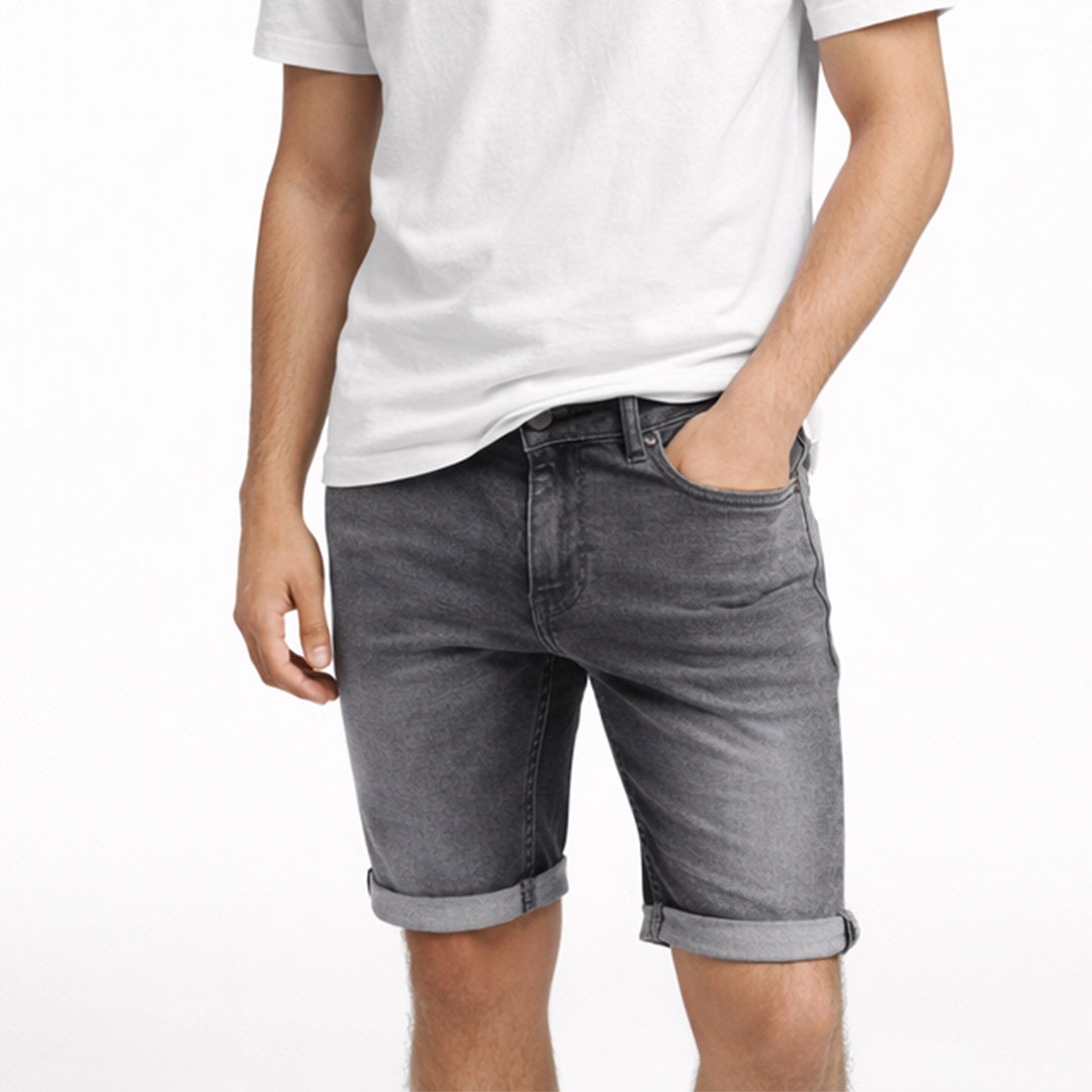 Men Slim Fit Denim Short – Grey