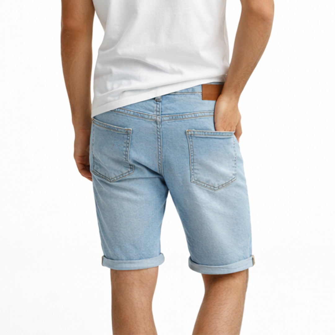 Men Slim Fit Denim Short – Light Blue