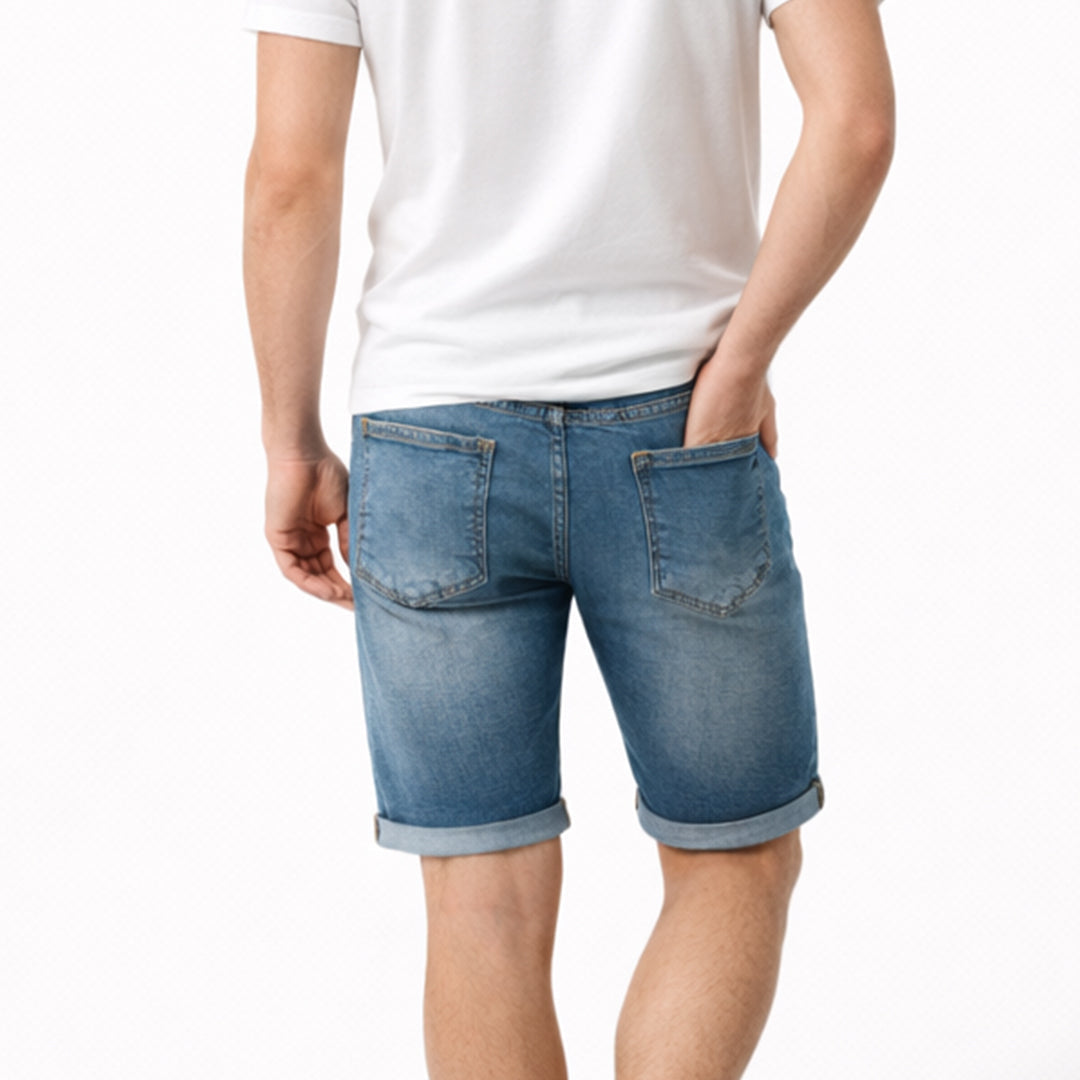 Men Slim Fit Denim Short – Medium Blue