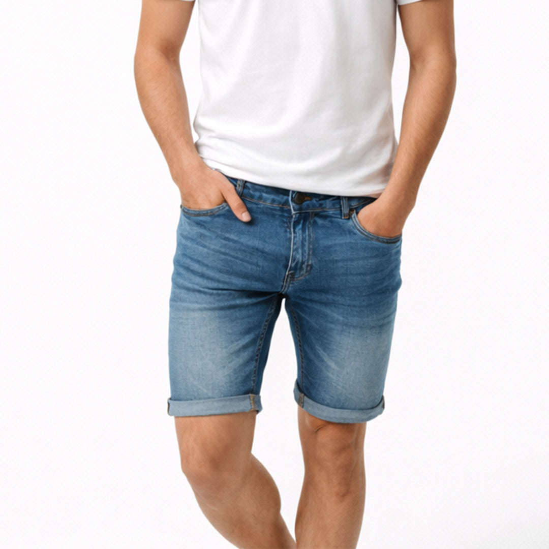 Men Slim Fit Denim Short – Medium Blue