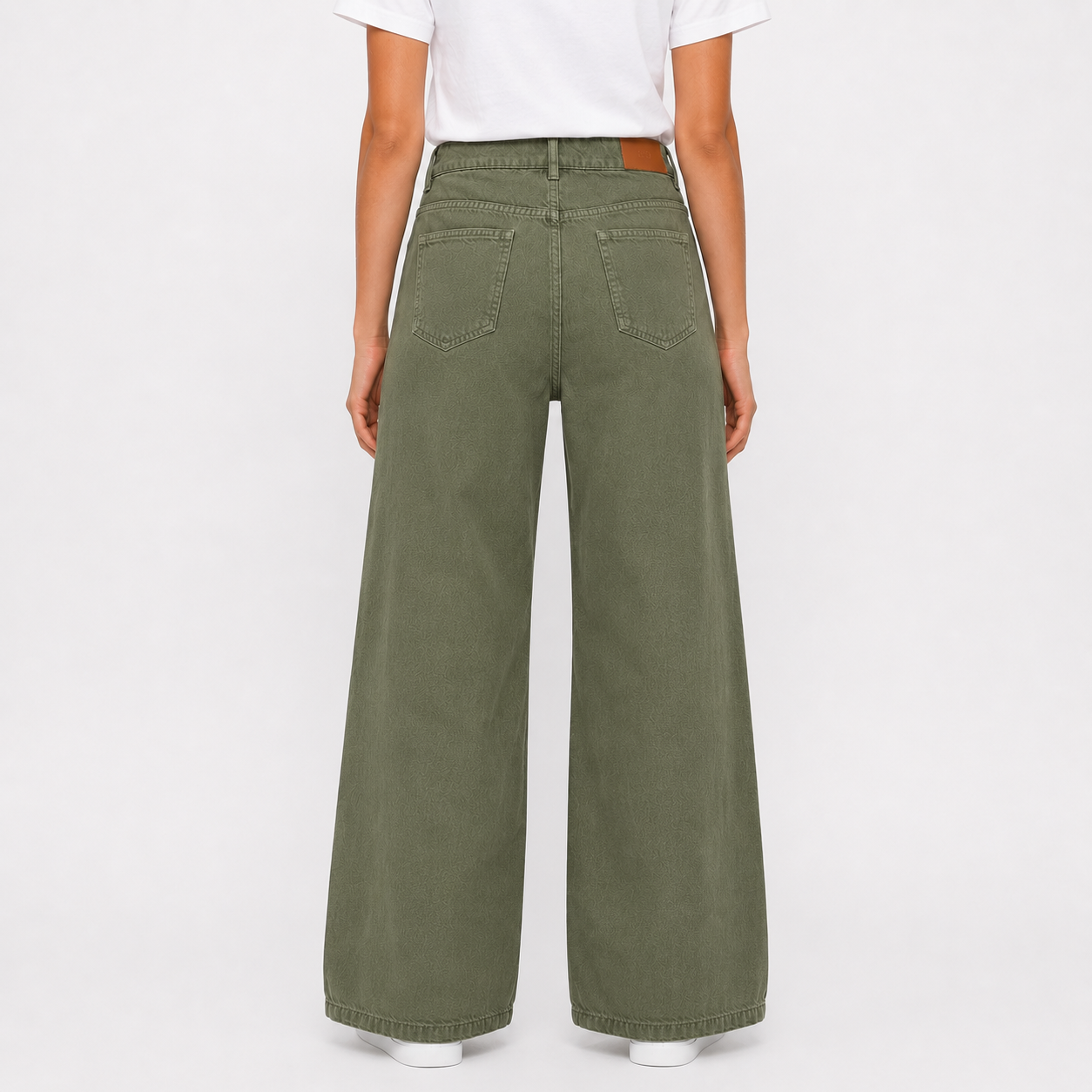 Women High-Waisted Wide Leg Jeans - Olive Green
