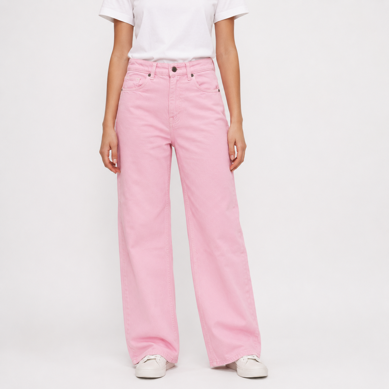 Women High-Waisted Wide Leg Jeans - Pink