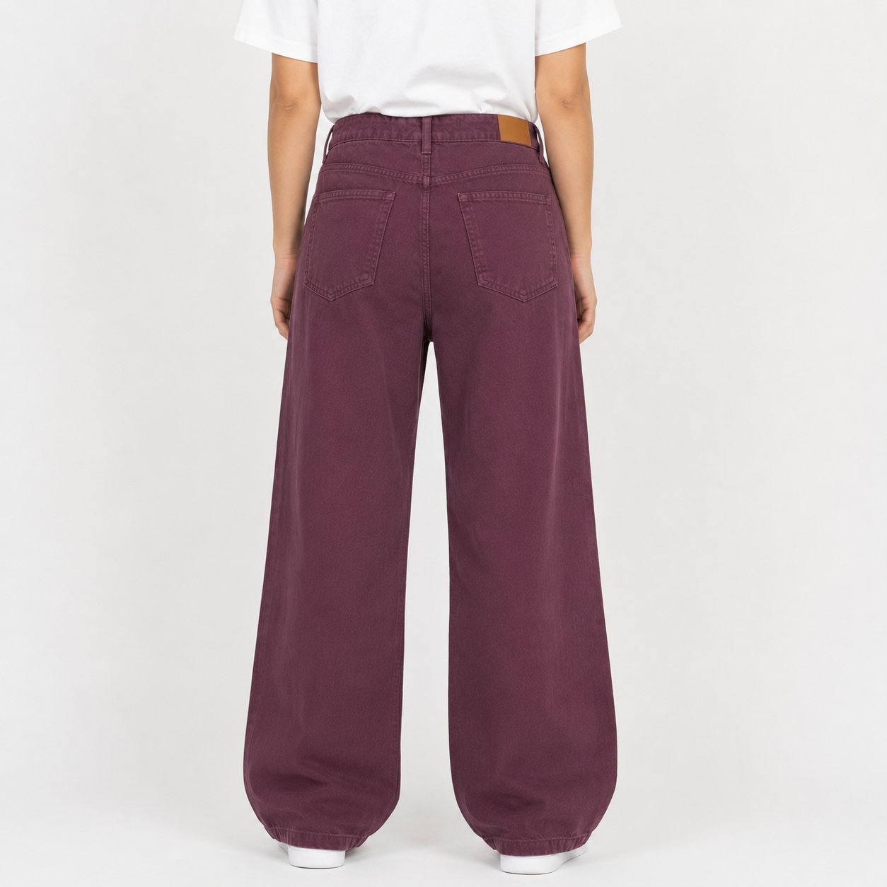 Women High-Waisted Wide Leg Jeans - Burgundy