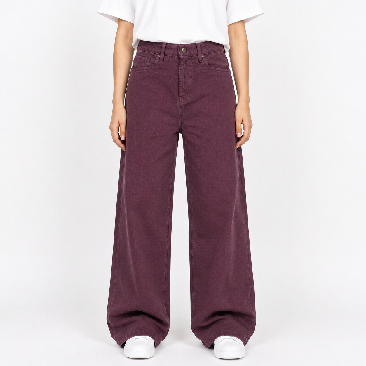 Women High-Waisted Wide Leg Jeans - Burgundy